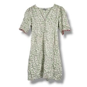 Compania Fantastica Green Floral V-Neck Puff Sleeve Mini Tea Dress Small